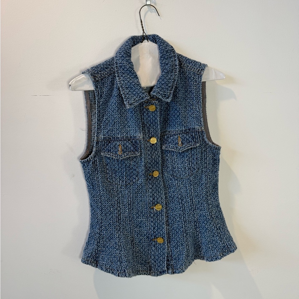 Ganni fully Denim Gillet Vest with Gold Stitching